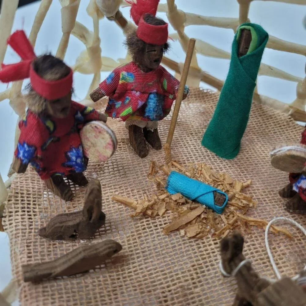 Mexican Nativity Handmade Fabric Wood Rawhide Sinew Donkey‎ Vintage